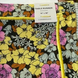 NEW Anthropologie Floral Table Runner - Yellow, Pink, Brown. Reversible. 16 x 90